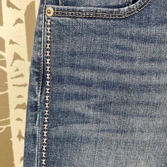 Express High Rise Embroidered Tuxedo Stripe Cropped High Rise Denim Legging / Je - Picture 8 of 11